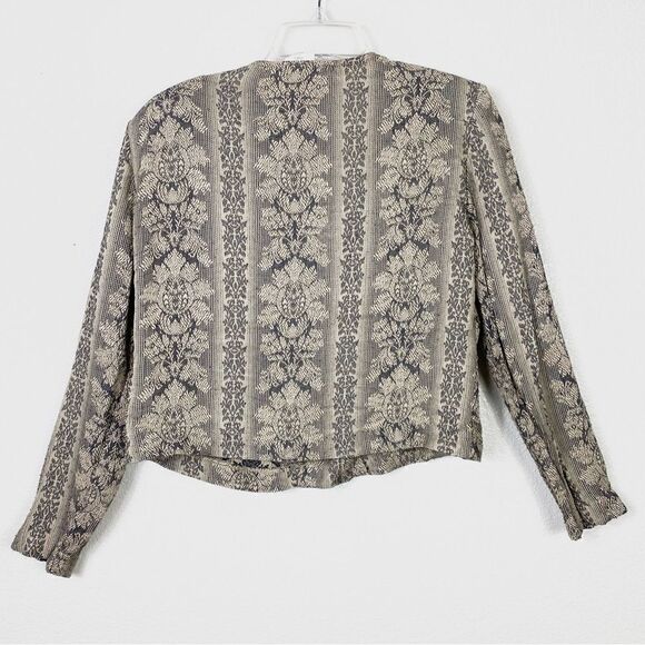 Vintage Beige & Grey Floral Tapestry Cropped Lightweight Blazer Jacket - Picture 5 of 8